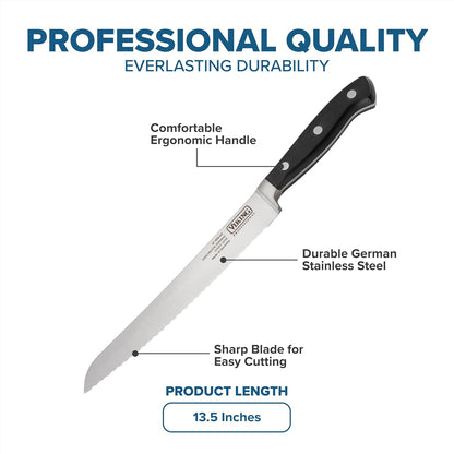 Carving Knife and Fork Set, 8 Inch German Stainless Steel Knife and Fork with Ergonomic Handles for Turkey, Roasts and Chicken, Black