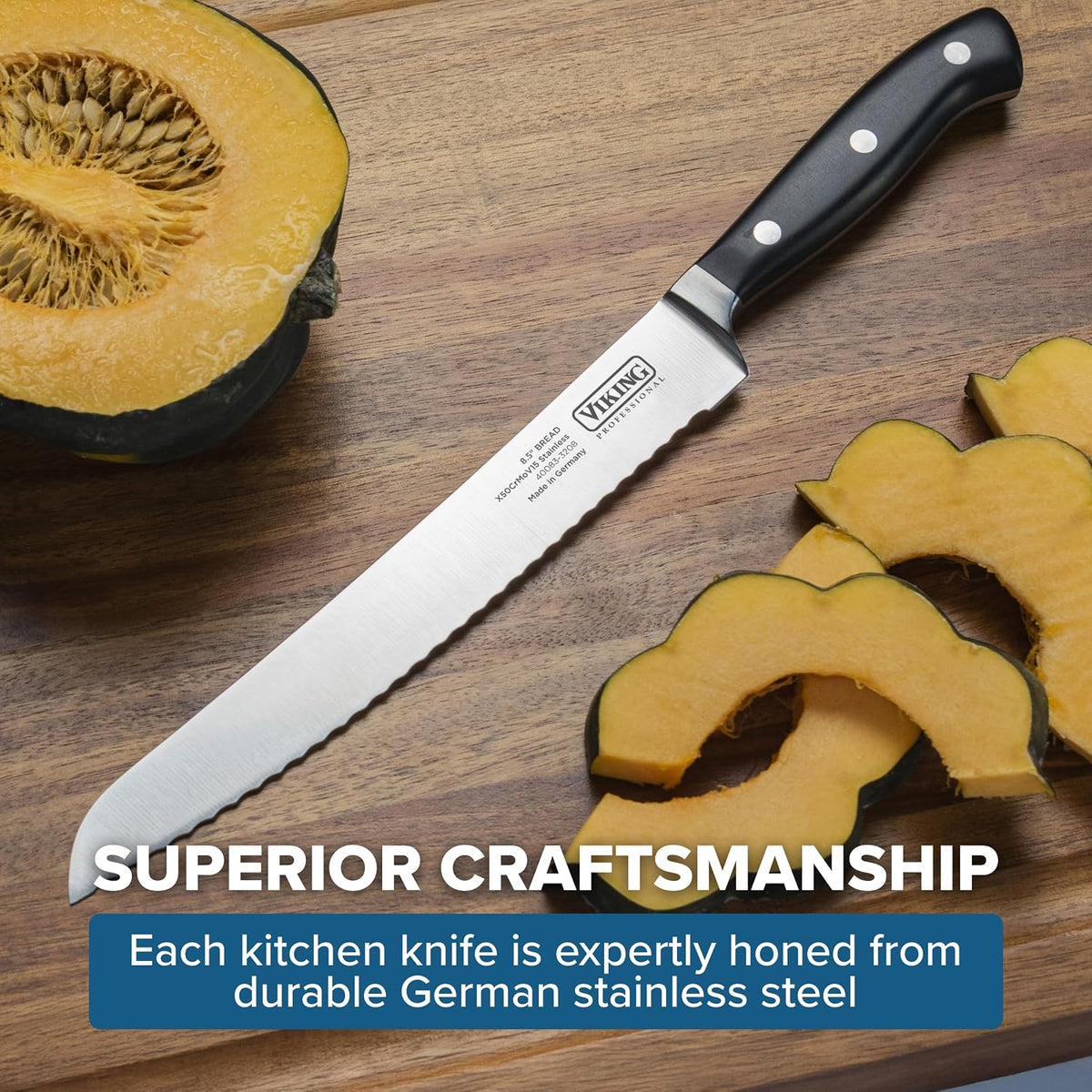 Carving Knife and Fork Set, 8 Inch German Stainless Steel Knife and Fork with Ergonomic Handles for Turkey, Roasts and Chicken, Black