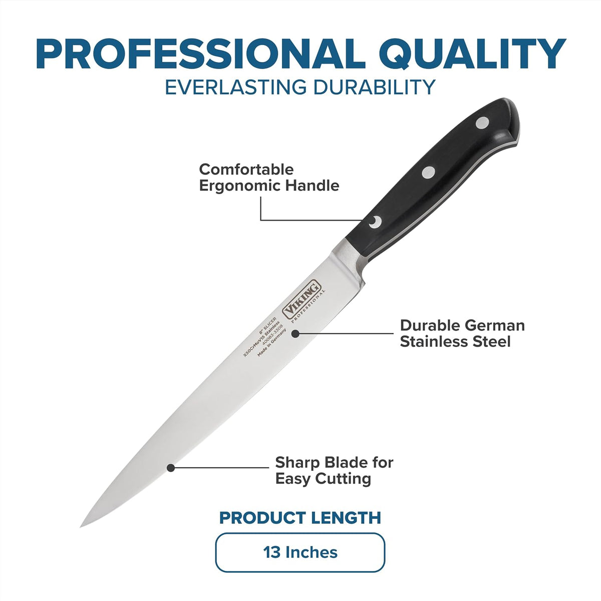 Carving Knife and Fork Set, 8 Inch German Stainless Steel Knife and Fork with Ergonomic Handles for Turkey, Roasts and Chicken, Black
