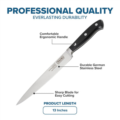 Carving Knife and Fork Set, 8 Inch German Stainless Steel Knife and Fork with Ergonomic Handles for Turkey, Roasts and Chicken, Black