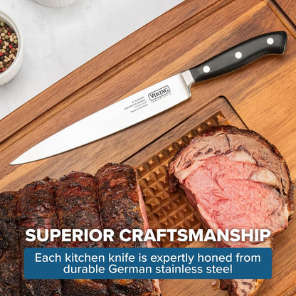 Carving Knife and Fork Set, 8 Inch German Stainless Steel Knife and Fork with Ergonomic Handles for Turkey, Roasts and Chicken, Black