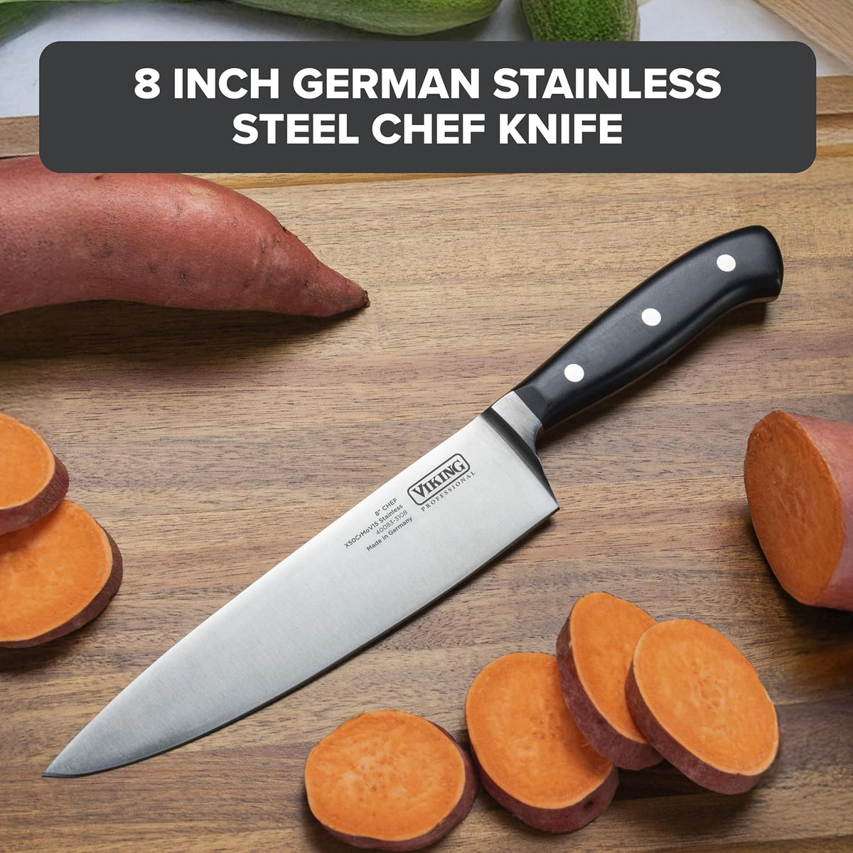 Carving Knife and Fork Set, 8 Inch German Stainless Steel Knife and Fork with Ergonomic Handles for Turkey, Roasts and Chicken, Black