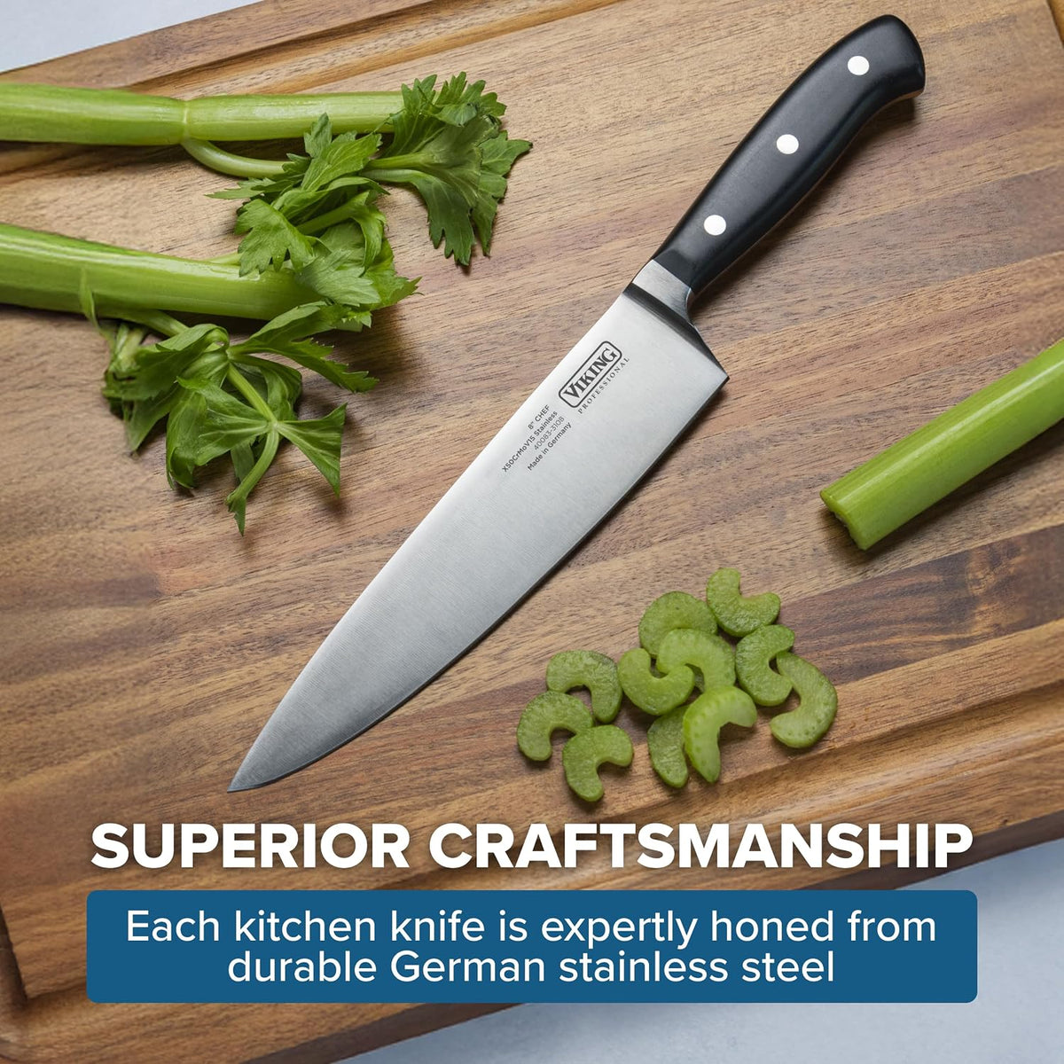 Carving Knife and Fork Set, 8 Inch German Stainless Steel Knife and Fork with Ergonomic Handles for Turkey, Roasts and Chicken, Black