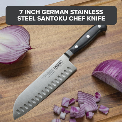 Carving Knife and Fork Set, 8 Inch German Stainless Steel Knife and Fork with Ergonomic Handles for Turkey, Roasts and Chicken, Black