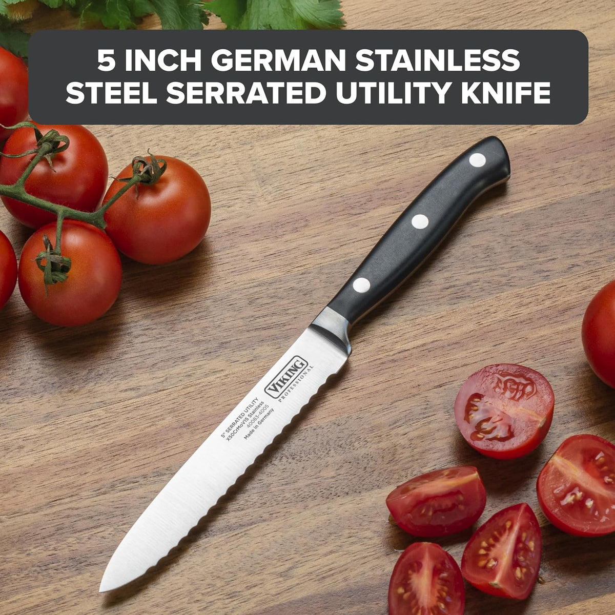Carving Knife and Fork Set, 8 Inch German Stainless Steel Knife and Fork with Ergonomic Handles for Turkey, Roasts and Chicken, Black