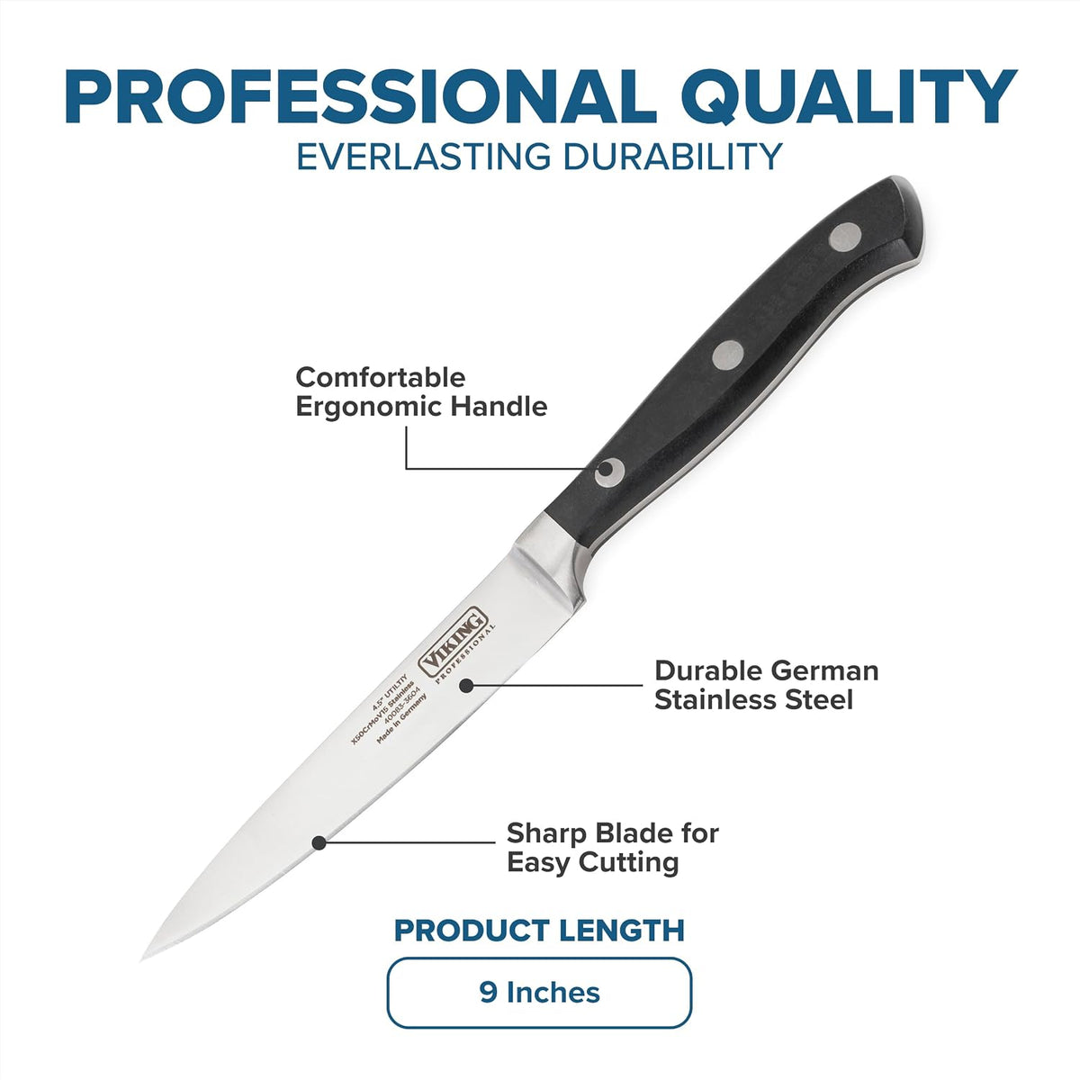 Carving Knife and Fork Set, 8 Inch German Stainless Steel Knife and Fork with Ergonomic Handles for Turkey, Roasts and Chicken, Black