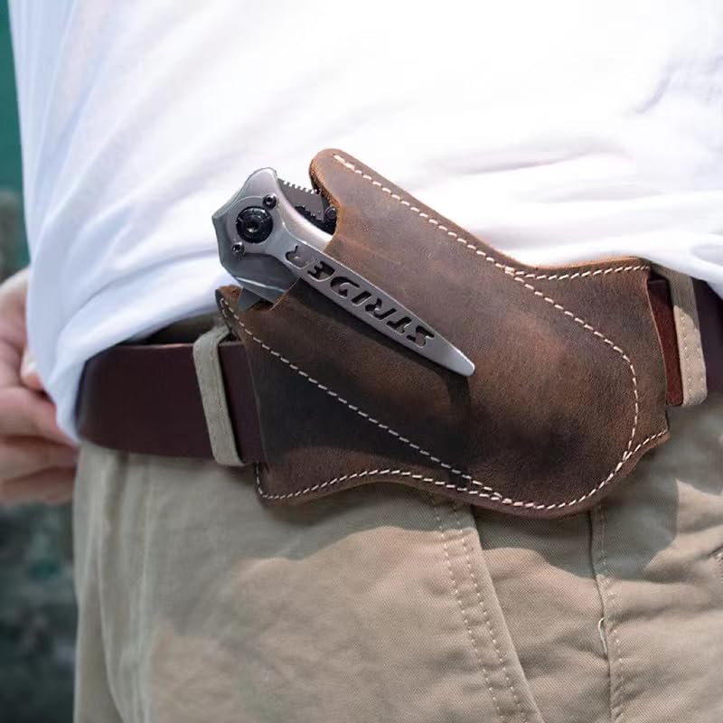 Leather Knife Sheaths for Belt, Pocket Knife Holder, EDC Sheath for Folding, Compact Draw Knife Holster Dark Brown