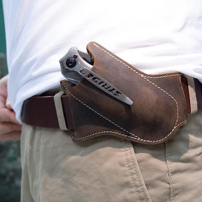 Leather Knife Sheaths for Belt, Pocket Knife Holder, EDC Sheath for Folding, Compact Draw Knife Holster Dark Brown