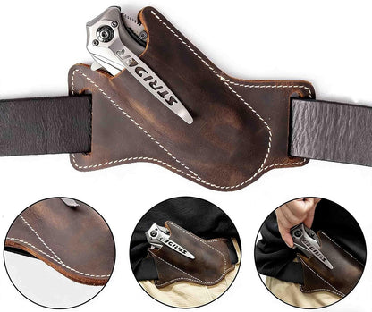 Leather Knife Sheaths for Belt, Pocket Knife Holder, EDC Sheath for Folding, Compact Draw Knife Holster Dark Brown