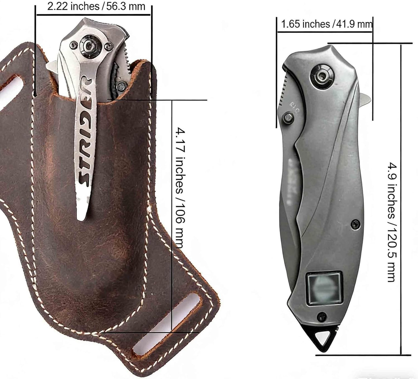 Leather Knife Sheaths for Belt, Pocket Knife Holder, EDC Sheath for Folding, Compact Draw Knife Holster Dark Brown