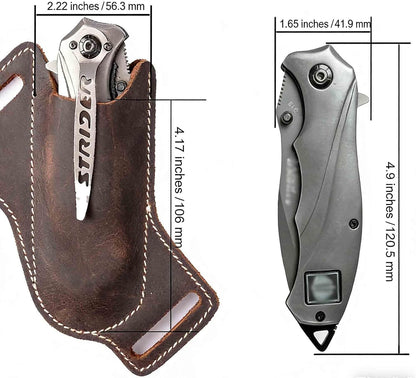 Leather Knife Sheaths for Belt, Pocket Knife Holder, EDC Sheath for Folding, Compact Draw Knife Holster Dark Brown
