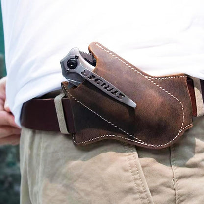 Leather Knife Sheaths for Belt, Pocket Knife Holder, EDC Sheath for Folding, Compact Draw Knife Holster Dark Brown