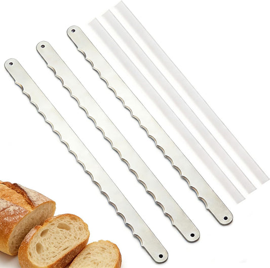 IKIWDOO 3Pcs Bread Knife Blades Refill, Bread Bow Knife Blades, Thicker Wider Bread Knife Slicer Replacement Blade, come with Blade Guard