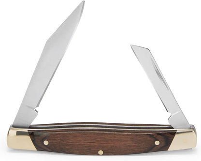 375 Deuce 2-Blade Folding Pocket Knife, Woodgrain Inlay Handle with Nickel Silver Bolsters, 420J2 Steel Clip and Coping Blades, EDC Pocket Knife, 0.7 oz