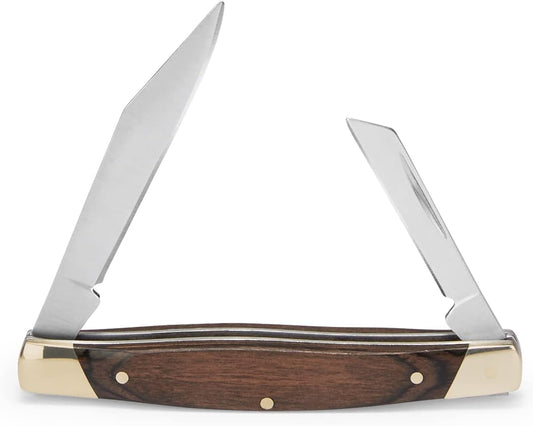 375 Deuce 2-Blade Folding Pocket Knife, Woodgrain Inlay Handle with Nickel Silver Bolsters, 420J2 Steel Clip and Coping Blades, EDC Pocket Knife, 0.7 oz