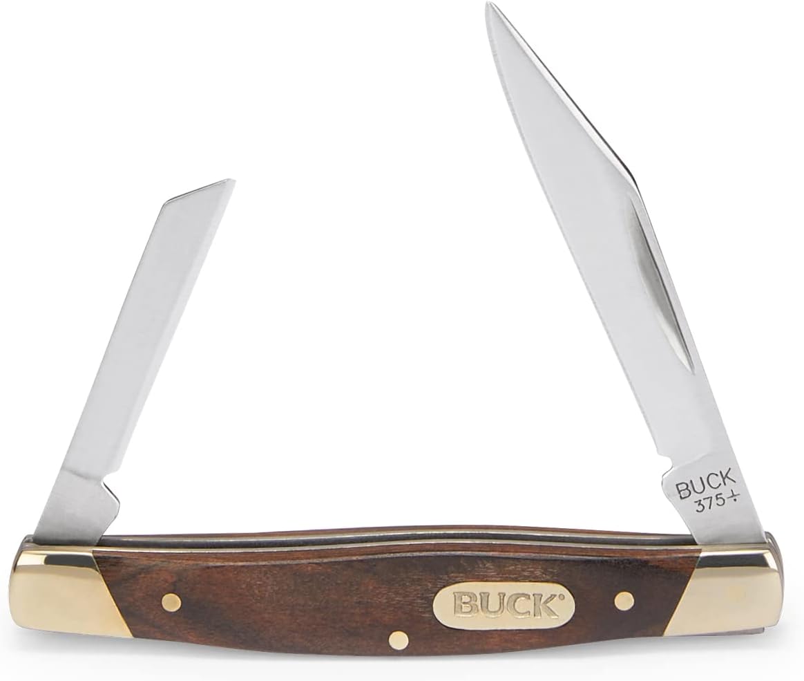 375 Deuce 2-Blade Folding Pocket Knife, Woodgrain Inlay Handle with Nickel Silver Bolsters, 420J2 Steel Clip and Coping Blades, EDC Pocket Knife, 0.7 oz