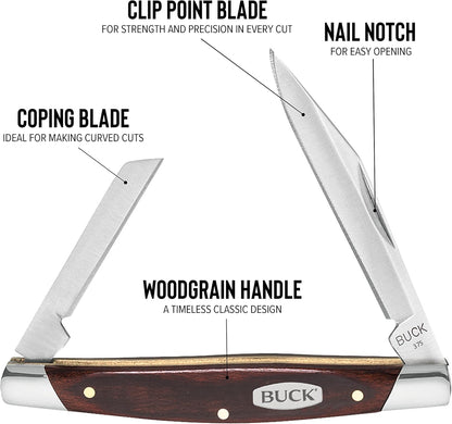 375 Deuce 2-Blade Folding Pocket Knife, Woodgrain Inlay Handle with Nickel Silver Bolsters, 420J2 Steel Clip and Coping Blades, EDC Pocket Knife, 0.7 oz