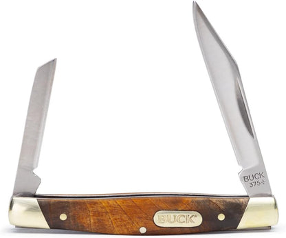 375 Deuce 2-Blade Folding Pocket Knife, Woodgrain Inlay Handle with Nickel Silver Bolsters, 420J2 Steel Clip and Coping Blades, EDC Pocket Knife, 0.7 oz