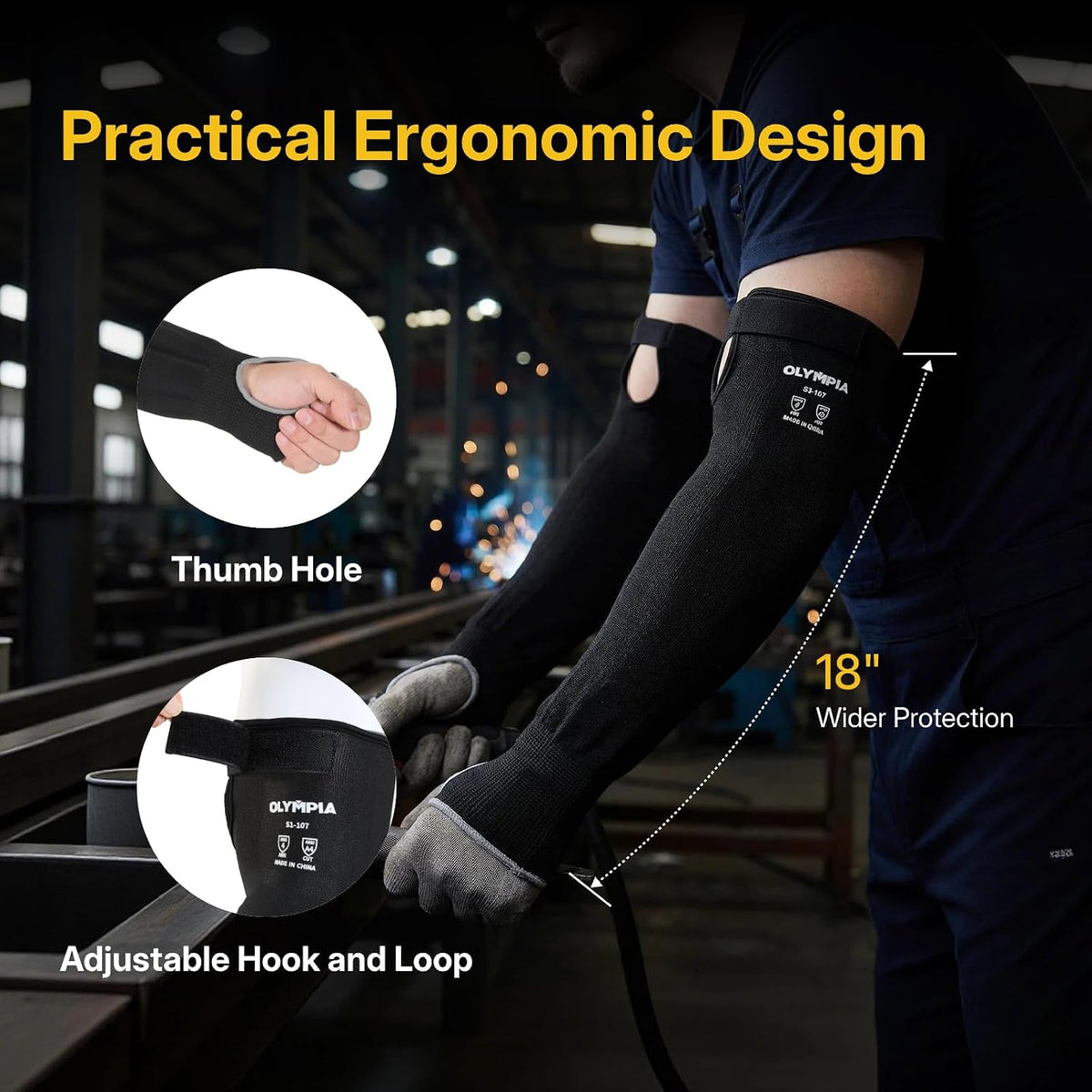 Cut Resistant Arm Sleeves 18" Length 1 Pair, Cut Level A3 Protection, Breathable Gardening Sleeves for Thin Skin, Welding Sleeves for Forearm, Black