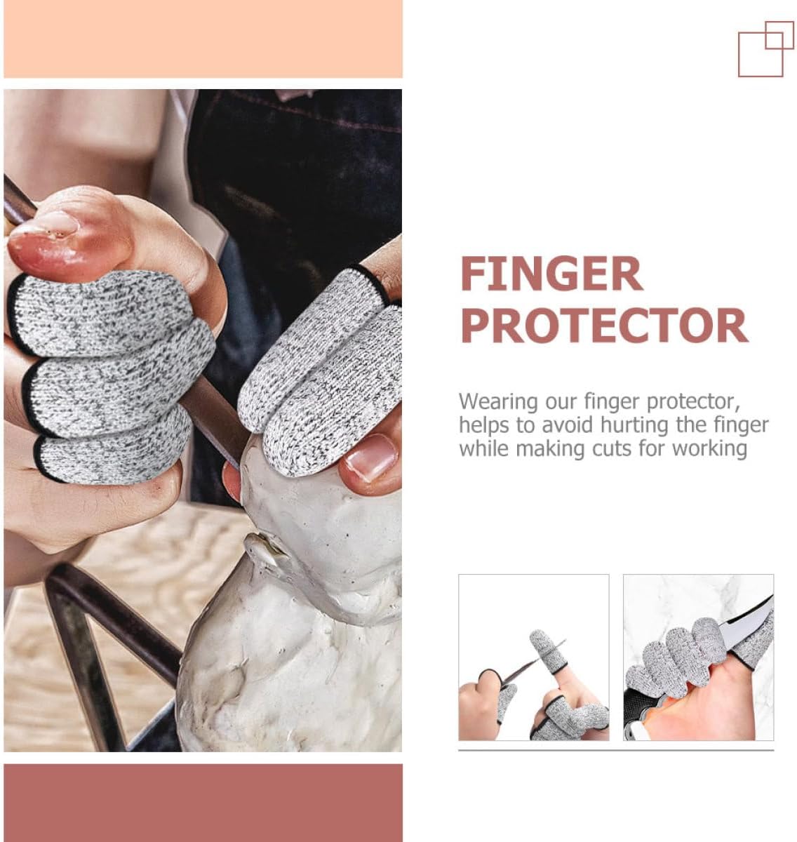3 Pairs Cut Resistant Finger Cots Finger Sleeve Protectors 5-Level Abrasion Resistance Elastic Thumb Covers for Kitchen, Crafting, and Sculpture Work