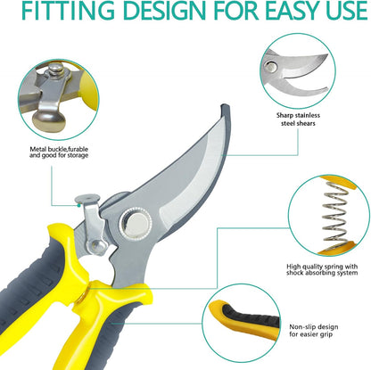 4 Pack Garden Pruning Shears Scissors Set, Stainless Steel Sharp Clippers Flower Shears Florist Scissors with Non-Slip Grip for Plant Tree Trimmers Secateurs