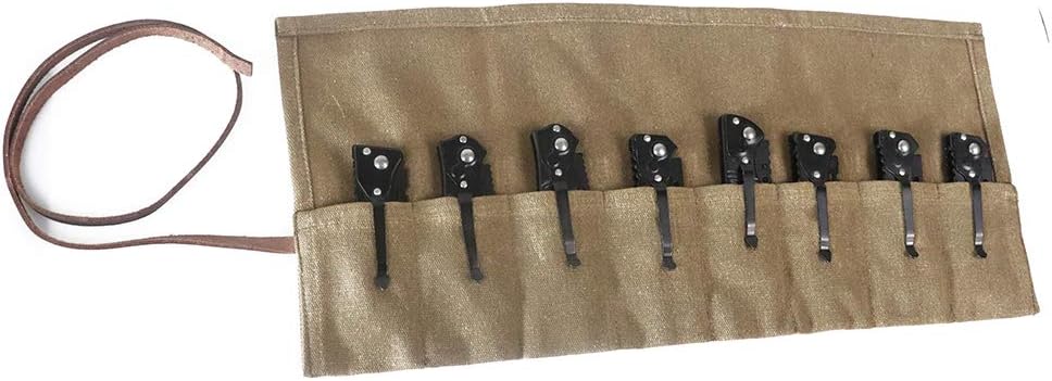 Pocket Knife Roll Bag,Waxed Canvas Small Knife Roll Up Pouch,Folding Knife Storage Case,Tactical Knife Protectors Sheath, Multi-Purpose Knife Roll With 8 Slots For Display Camping Hiking