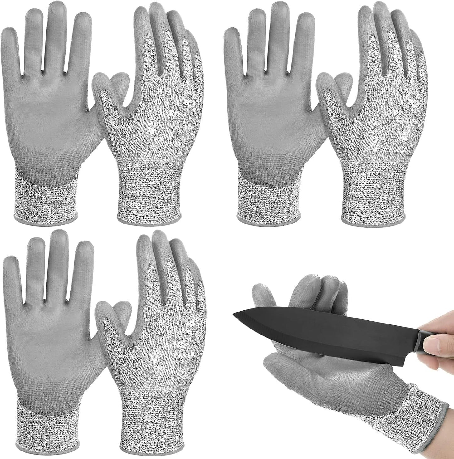 3 Pairs Cut Resistant Gloves Level 5 Protection, Cut Proof Gloves for Kitchen Meat Cutting Oyster Shucking Wood Carving and More