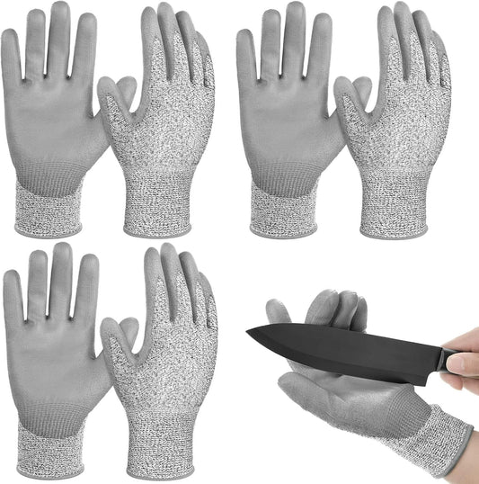 3 Pairs Cut Resistant Gloves Level 5 Protection, Cut Proof Gloves for Kitchen Meat Cutting Oyster Shucking Wood Carving and More