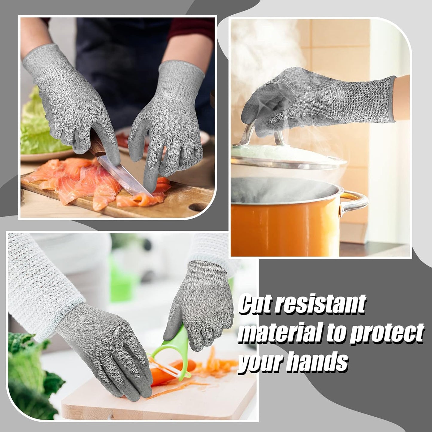 3 Pairs Cut Resistant Gloves Level 5 Protection, Cut Proof Gloves for Kitchen Meat Cutting Oyster Shucking Wood Carving and More