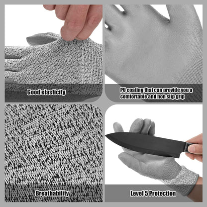 3 Pairs Cut Resistant Gloves Level 5 Protection, Cut Proof Gloves for Kitchen Meat Cutting Oyster Shucking Wood Carving and More