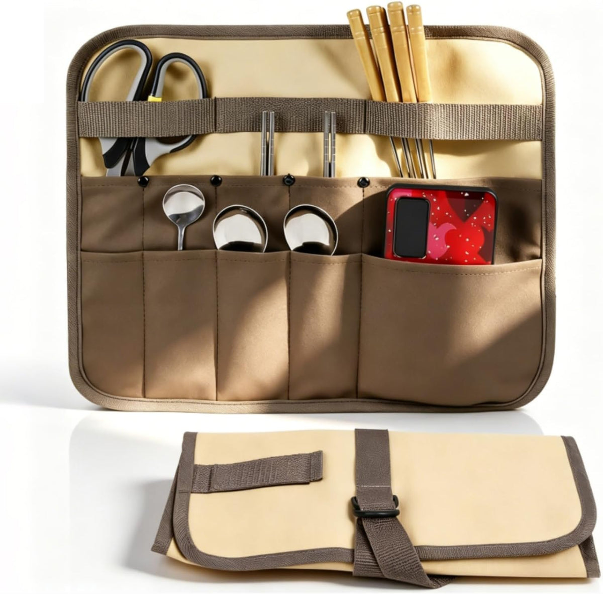 Chef Knife Roll Bag, 10 Slots Canvas Knife Bag Portable Chef Case Roll Knives Storage Pouch Case for Home, Kitchen, Grill