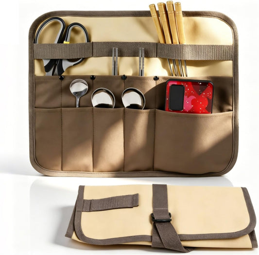 Chef Knife Roll Bag, 10 Slots Canvas Knife Bag Portable Chef Case Roll Knives Storage Pouch Case for Home, Kitchen, Grill