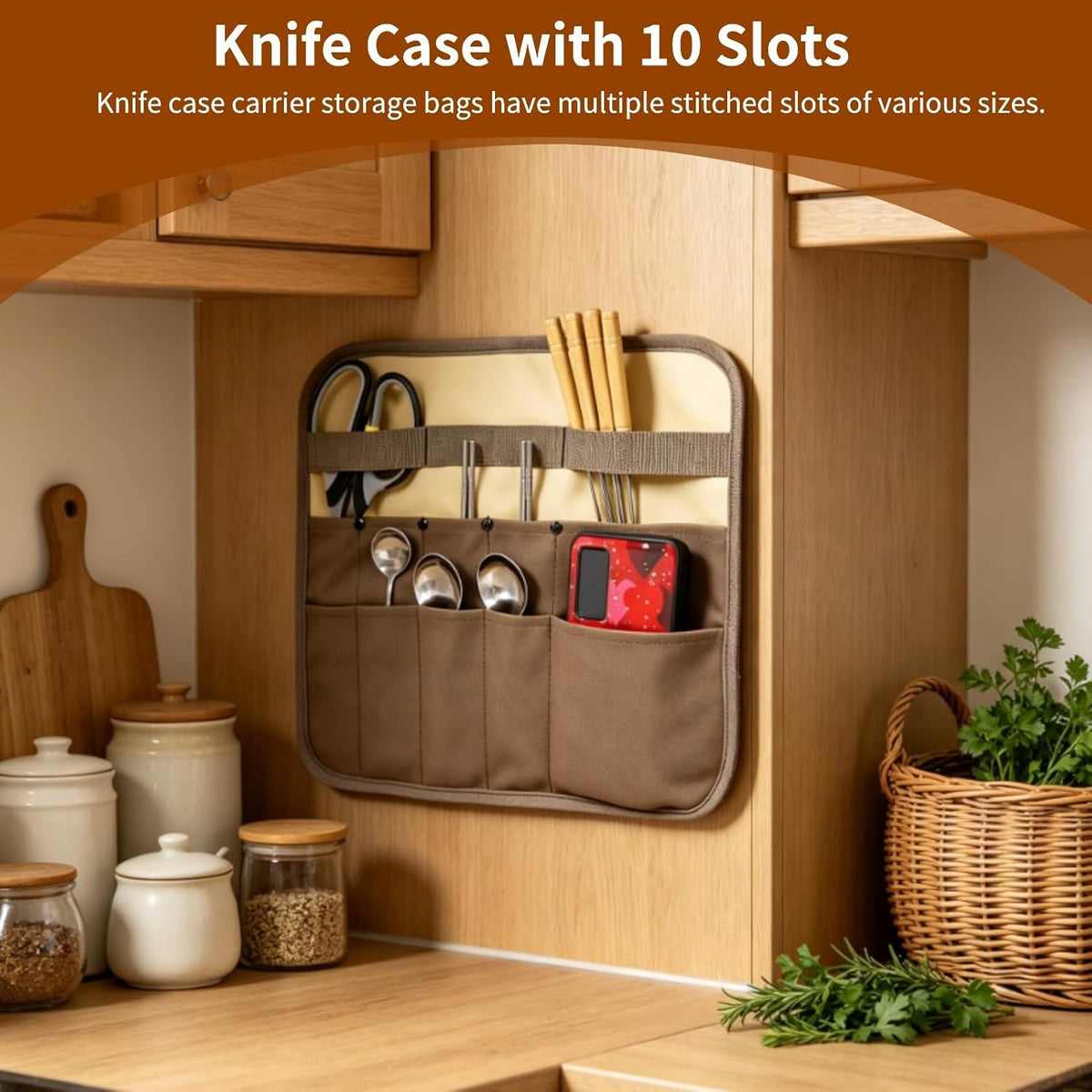 Chef Knife Roll Bag, 10 Slots Canvas Knife Bag Portable Chef Case Roll Knives Storage Pouch Case for Home, Kitchen, Grill