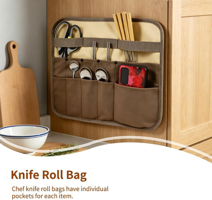 Chef Knife Roll Bag, 10 Slots Canvas Knife Bag Portable Chef Case Roll Knives Storage Pouch Case for Home, Kitchen, Grill
