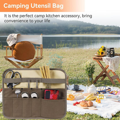 Chef Knife Roll Bag, 10 Slots Canvas Knife Bag Portable Chef Case Roll Knives Storage Pouch Case for Home, Kitchen, Grill