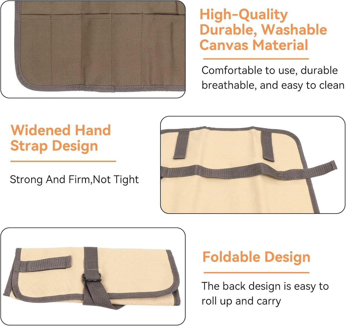 Chef Knife Roll Bag, 10 Slots Canvas Knife Bag Portable Chef Case Roll Knives Storage Pouch Case for Home, Kitchen, Grill