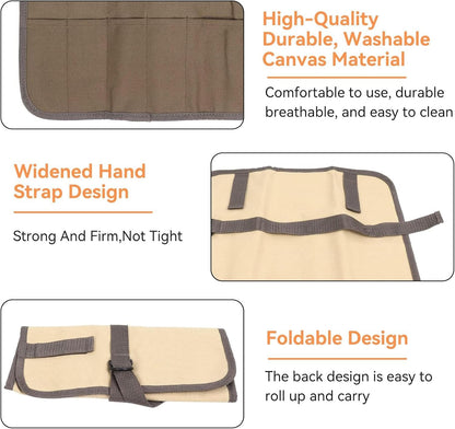 Chef Knife Roll Bag, 10 Slots Canvas Knife Bag Portable Chef Case Roll Knives Storage Pouch Case for Home, Kitchen, Grill
