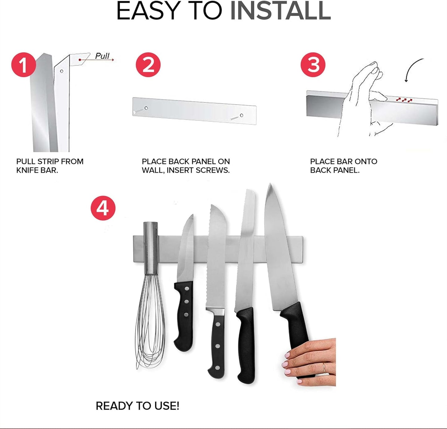 16 Inch Stainless Steel Magnetic Knife Bar with Multi-Purpose Functionality as a Knife Holder, Knife Strip, Magnetic Tool Organizer, Art Supply Organizer & Home Organizer