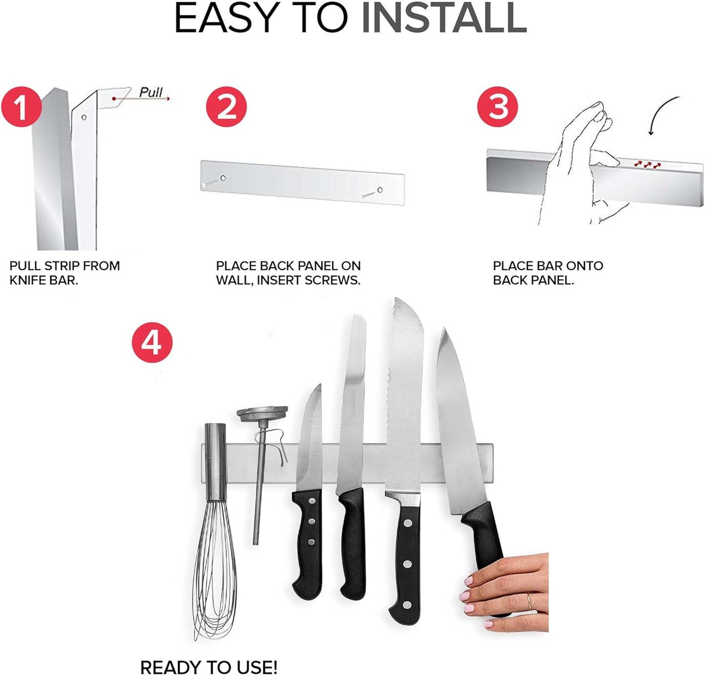 16 Inch Stainless Steel Magnetic Knife Bar with Multi-Purpose Functionality as a Knife Holder, Knife Strip, Magnetic Tool Organizer, Art Supply Organizer & Home Organizer