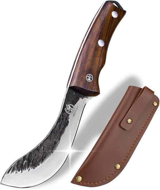 Forged Wide Skinning Knife - Handmade Viking Boning Bushcraft Blade for Hunting and Kitchen - Full Tang with Wooden Handle - Gift for Chefs Hunters Home resturant and Outdoors Enthusiasts