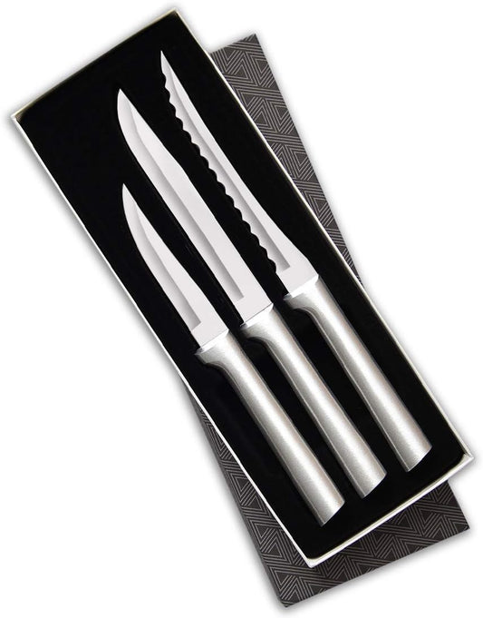 Cooking Essentials Gift Set (S49), Silver Handle | 3-Piece Knife Set , Stainless Steel Blade, Silver Cast Aluminum Handle
