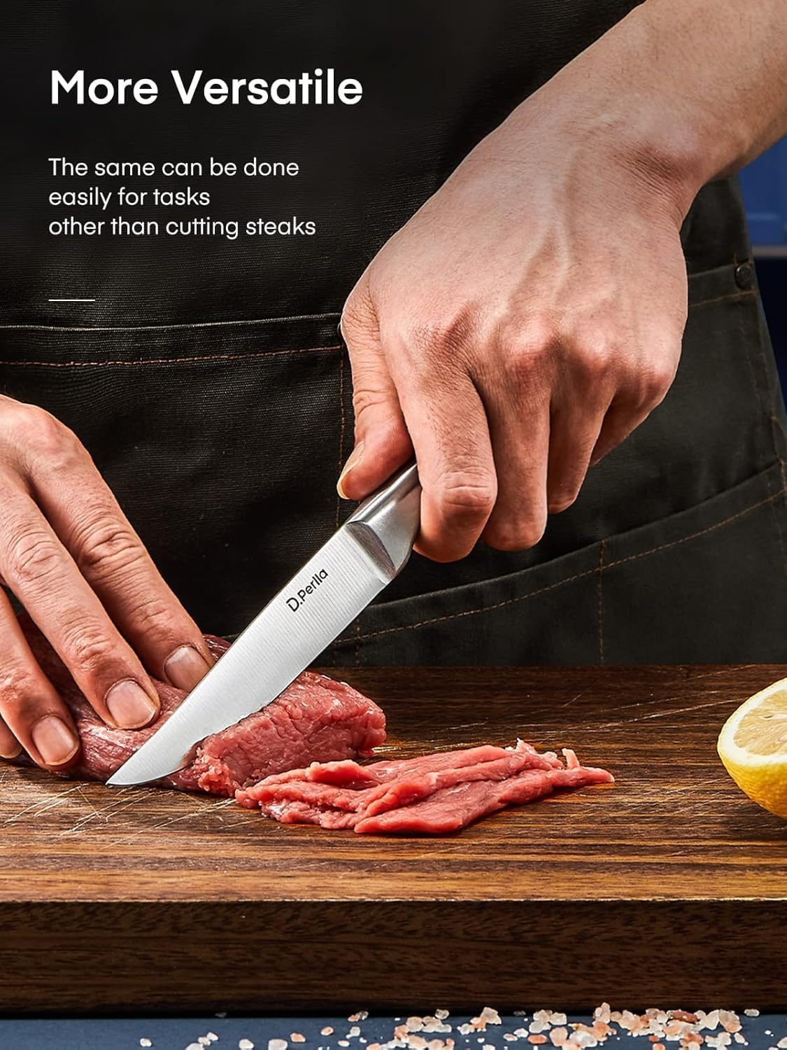 Steak Knives Non-serrated Sharp Straight Edge Steak Knife Set of 6, Professional Straight Edge Kitchen Table Dinner Knives, Elegant High Carbon Stainless Steel Kitchen Steak Knife Set, 4.5IN