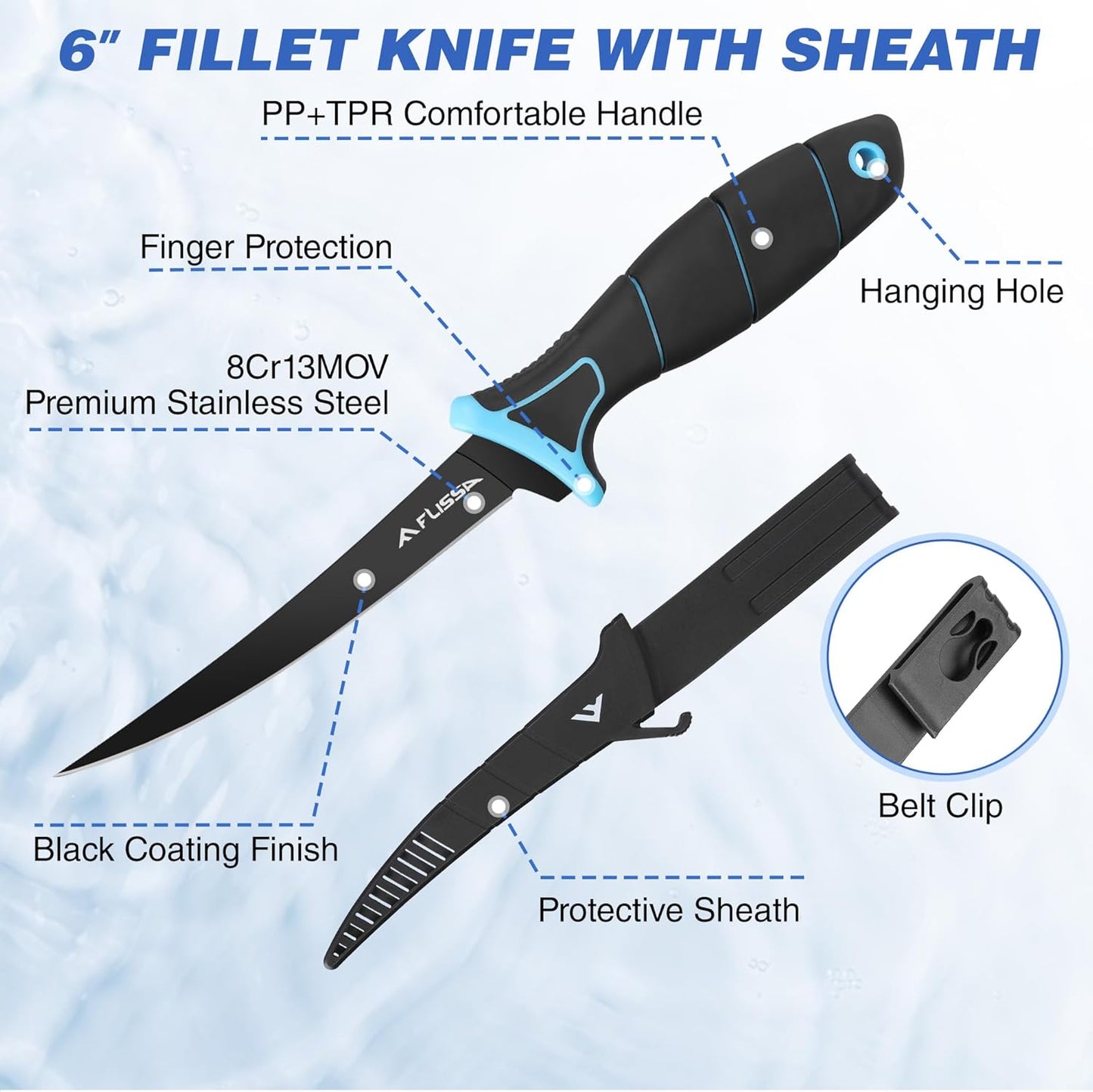 4PCS Fish Fillet Set, Fish Cleaning Kit | With 6" Fillet Knife, 24"*13" Non-Slip Fish Fillet & Cleaning Mat, Level 5 Cut Resistant Gloves, Knife Sharpener