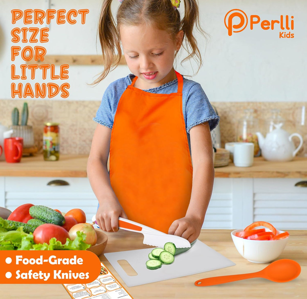 Kids Real Cooking and Baking Supplies Gift Set with Case (Orange) | 31 Piece Montessori Junior Chef Kitchen Set with Toddler Utensils, Kids Knife Set for Fine Motor Skills for Children Ages 6+
