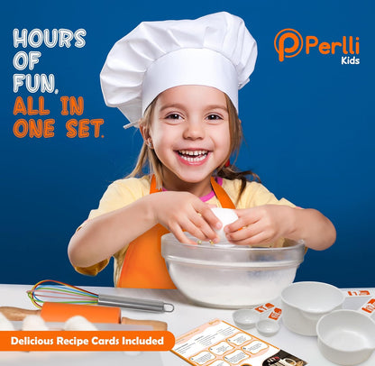 Kids Real Cooking and Baking Supplies Gift Set with Case (Orange) | 31 Piece Montessori Junior Chef Kitchen Set with Toddler Utensils, Kids Knife Set for Fine Motor Skills for Children Ages 6+