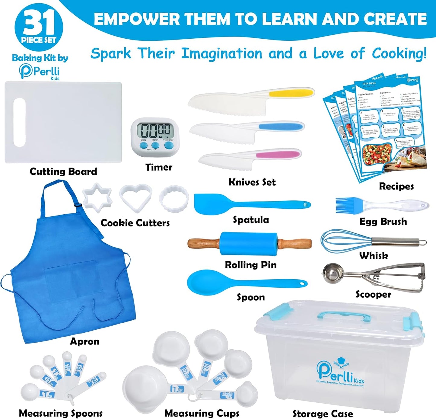 Kids Real Cooking and Baking Supplies Gift Set with Case (Orange) | 31 Piece Montessori Junior Chef Kitchen Set with Toddler Utensils, Kids Knife Set for Fine Motor Skills for Children Ages 6+