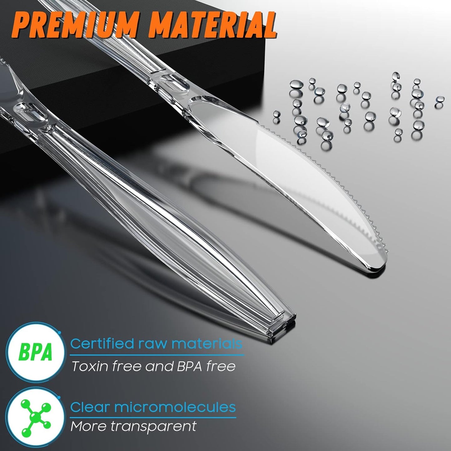 7.5" Clear Plastic Knives Heavy Duty Upgraded Heat Resistant & BPA Free, Solid and Durable Plastic Cutlery, Premium Disposable Knives, for Party Supply(84 Count)