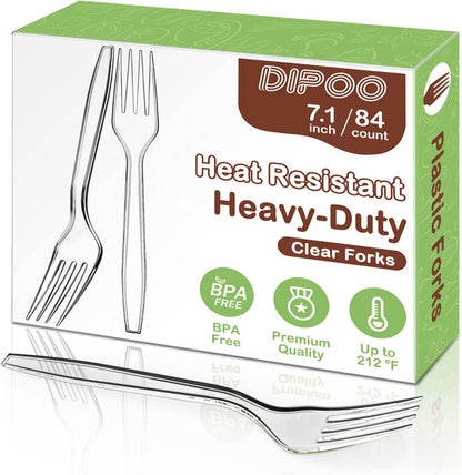 7.5" Clear Plastic Knives Heavy Duty Upgraded Heat Resistant & BPA Free, Solid and Durable Plastic Cutlery, Premium Disposable Knives, for Party Supply(84 Count)