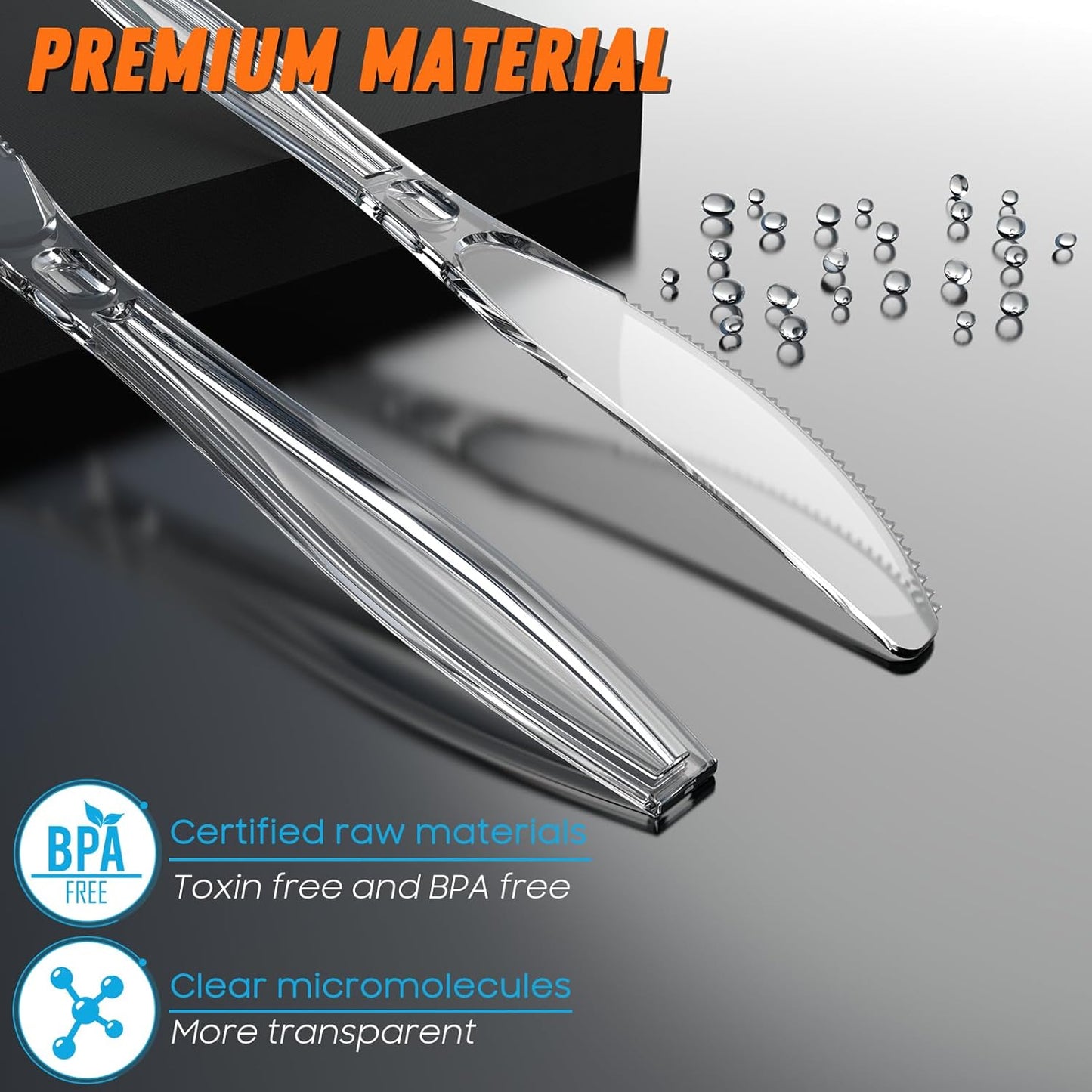 7.5" Clear Plastic Knives Heavy Duty Upgraded Heat Resistant & BPA Free, Solid and Durable Plastic Cutlery, Premium Disposable Knives, for Party Supply(84 Count)