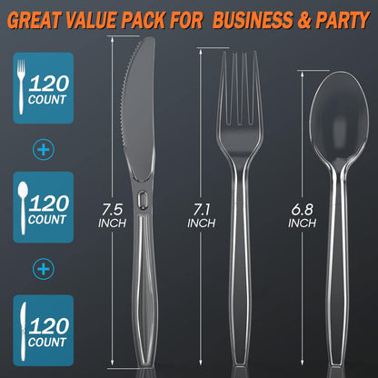 7.5" Clear Plastic Knives Heavy Duty Upgraded Heat Resistant & BPA Free, Solid and Durable Plastic Cutlery, Premium Disposable Knives, for Party Supply(84 Count)